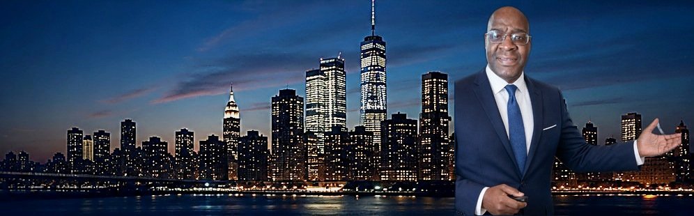 Lloyd A. Melville, Founder and CEO of USA-CreditRx LLC, standing in front of the New York City skyline